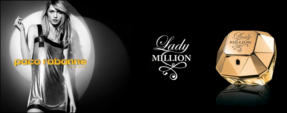 Lady Million Eau de Parfum: aroma floral‑frutal para mujer con jazmín, gardenia y flor del naranjo africano sobre base de pachulí y miel.